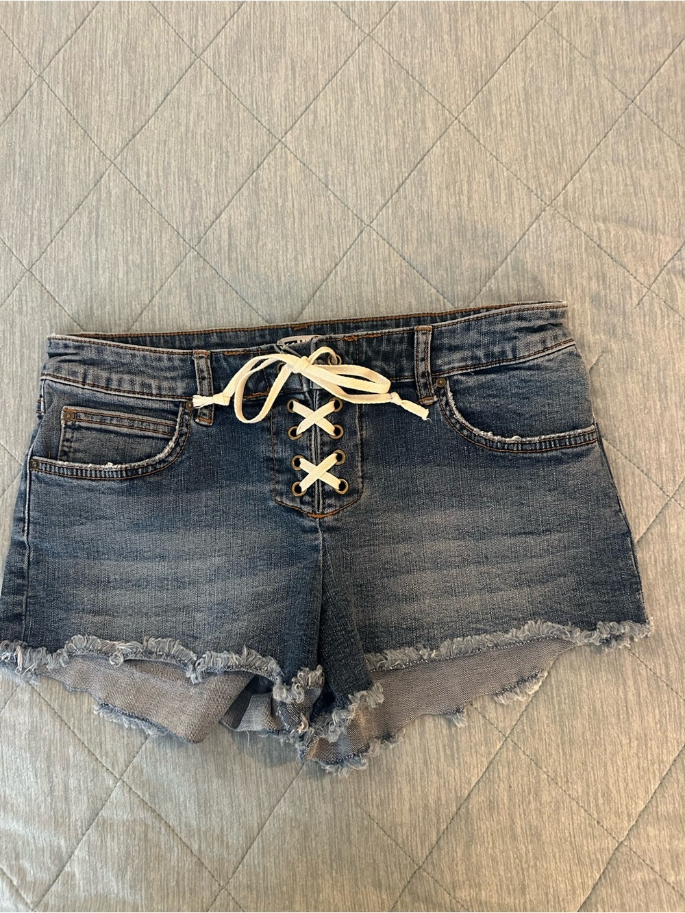 Billabong Lace-Up Frayed Hem Indigo Denim Shorts
